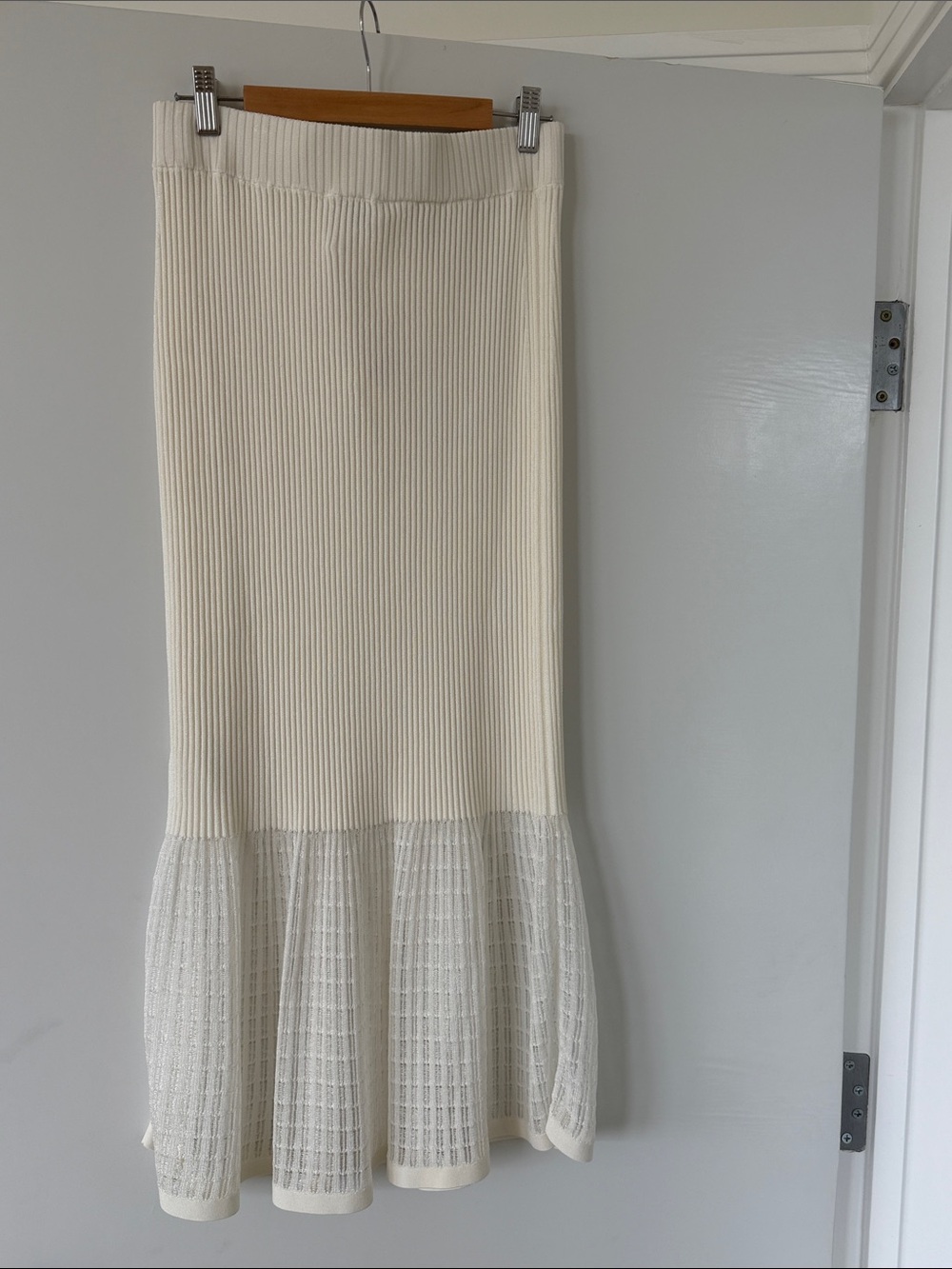 COS Cream Ribbed Knit Maxi Skirt with Flared Hem